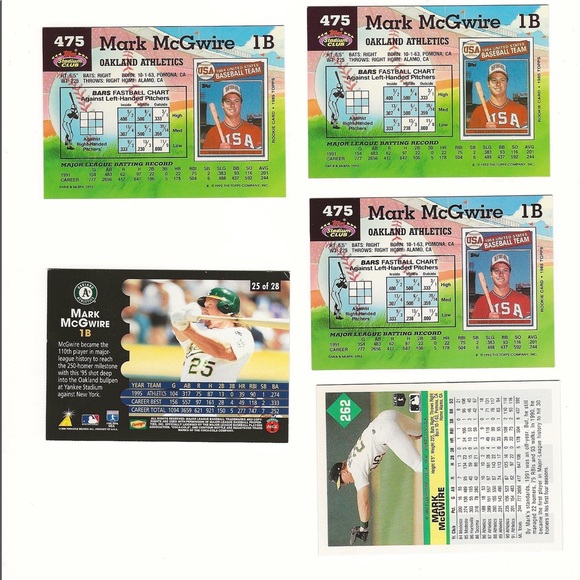 90 91 92 Mark McGwire Oakland As Donruss Topps Stadium Club Fleer Dennys Upper - Picture 3 of 4